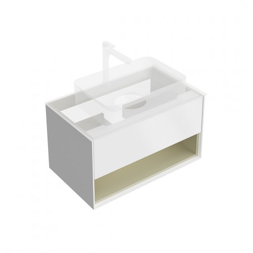 KMPMCb80MSg1 Тумба Plaza Modern/Плаза Модерн подвесная 80, push, 1 ящик, подсветка, белая матовая+шалфей