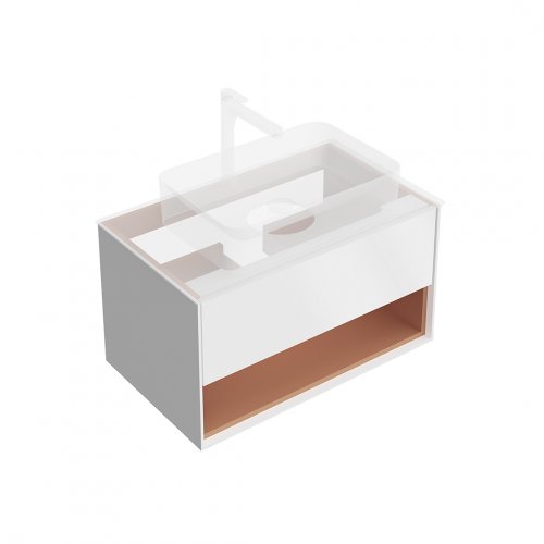 KMPMCb80MSh1 Тумба Plaza Modern/Плаза Модерн подвесная 80, push, 1 ящик, подсветка, белая матовая+сахара